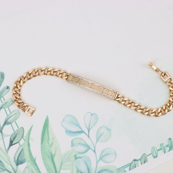 "Elegant Rose Gold Bracelet with Greek Key and CZ Detailing, XPBL0840 - Picture 4 of 12